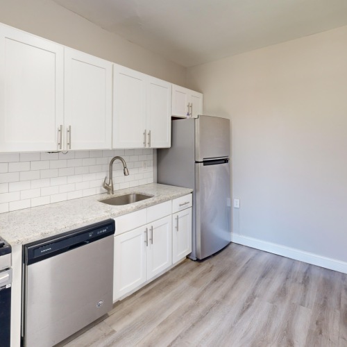 Kitchen in a 1-bedroom apartment at Fairview Arms Apartments in Philadelphia, PA